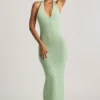 Rochie lungă cu gât în V din tricot bouclé Mirri, în culoarea mentă