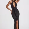 Rochie lungă cu guler halter și volane Apolline, negru Rochie lungă cu guler halter și volane Apolline, negru