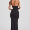 Rochie lungă cu guler halter și volane Apolline, negru Rochie lungă cu guler halter și volane Apolline, negru