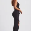 Rochie lungă cu guler halter și volane Apolline, negru Rochie lungă cu guler halter și volane Apolline, negru