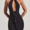 Rochie lungă cu guler halter și volane Apolline, negru Rochie lungă cu guler halter și volane Apolline, negru