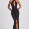 Rochie lungă cu guler halter și volane Apolline, negru Rochie lungă cu guler halter și volane Apolline, negru