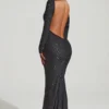 Rochie lungă cu spate decupat și ornamente Jailene, negru Rochie lungă cu spate decupat și ornamente Jailene, negru