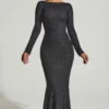 Rochie lungă cu spate decupat și ornamente Jailene, negru Rochie lungă cu spate decupat și ornamente Jailene, negru