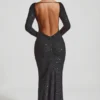 Rochie lungă cu spate decupat și ornamente Jailene, negru Rochie lungă cu spate decupat și ornamente Jailene, negru