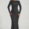 Rochie lungă cu spate decupat și ornamente Jailene, negru Rochie lungă cu spate decupat și ornamente Jailene, negru