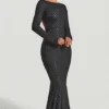 Rochie lungă cu spate decupat și ornamente Jailene, negru Rochie lungă cu spate decupat și ornamente Jailene, negru