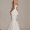 Rochie lungă cu tiv din tul și croi în formă de coadă de pește, model Adelpha, culoare ivoriu