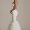 Rochie lungă cu tiv din tul și croi în formă de coadă de pește, model Adelpha, culoare ivoriu