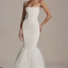 Rochie lungă cu tiv din tul și croi în formă de coadă de pește, model Adelpha, culoare ivoriu