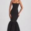 Rochie lungă cu trenă din tul Adelpha, negru Rochie lungă cu trenă din tul Adelpha, negru