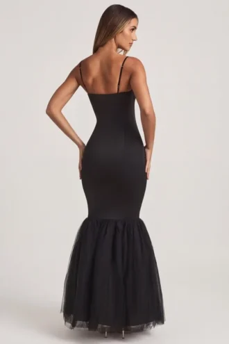 Rochie lungă cu trenă din tul Adelpha, negru Rochie lungă cu trenă din tul Adelpha, negru