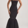 Rochie lungă cu trenă din tul Adelpha, negru Rochie lungă cu trenă din tul Adelpha, negru