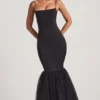 Rochie lungă cu trenă din tul Adelpha, negru Rochie lungă cu trenă din tul Adelpha, negru