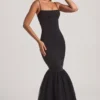 Rochie lungă cu trenă din tul Adelpha, negru Rochie lungă cu trenă din tul Adelpha, negru