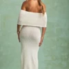 Rochie lungă cu umeri decupați Naia Bouclé, albă Rochie lungă cu umeri decupați Naia Bouclé, albă