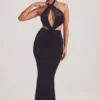 Rochie lungă din catifea cu gât halter Adriana, negru intens Rochie lungă din catifea cu gât halter Adriana, negru intens