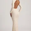 Rochie lungă din dantelă cu volane și spate decupat Tarini, culoare ivoriu