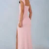 Rochie lungă Elva din modal, cu decolteu în formă de inimă și talie drapată, în roz pudrat