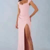 Rochie lungă Elva din modal, cu decolteu în formă de inimă și talie drapată, în roz pudrat