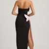 Rochie lungă fără bretele Angelique cu detaliu fundă, negru