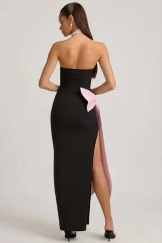 Rochie lungă fără bretele Angelique cu detaliu fundă, negru Rochie lungă fără bretele Angelique cu detaliu fundă, negru