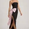 Rochie lungă fără bretele Angelique cu detaliu fundă, negru