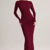 Rochie lungă fără spate cu volane Regine din modal, culoare vin Rochie lungă fără spate cu volane Regine din modal, culoare vin