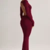 Rochie lungă fără spate cu volane Regine din modal, culoare vin Rochie lungă fără spate cu volane Regine din modal, culoare vin