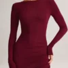 Rochie lungă fără spate cu volane Regine din modal, culoare vin Rochie lungă fără spate cu volane Regine din modal, culoare vin