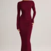 Rochie lungă fără spate cu volane Regine din modal, culoare vin Rochie lungă fără spate cu volane Regine din modal, culoare vin
