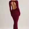 Rochie lungă fără spate cu volane Regine din modal, culoare vin Rochie lungă fără spate cu volane Regine din modal, culoare vin