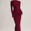Rochie lungă fără spate cu volane Regine din modal, culoare vin Rochie lungă fără spate cu volane Regine din modal, culoare vin