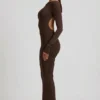 Rochie lungă fără spate cu volane Regine Modal, culoare maro ciocolată Rochie lungă fără spate cu volane Regine Modal, culoare maro ciocolată
