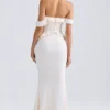 Rochie lungă Hemera cu umeri decupați și volane, de culoare ivoriu Rochie lungă Hemera cu umeri decupați și volane, de culoare ivoriu