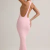 Rochie lungă Imelda din modal, cu spate în formă de U, în nuanța Baby Pink