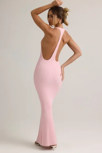 Rochie lungă Imelda din modal, cu spate în formă de U, în nuanța Baby Pink Rochie lungă Imelda din modal, cu spate în formă de U, în nuanța Baby Pink