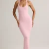 Rochie lungă Imelda din modal, cu spate în formă de U, în nuanța Baby Pink