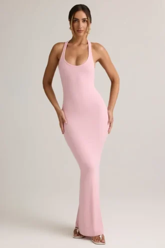Rochie lungă Imelda din modal, cu spate în formă de U, în nuanța Baby Pink Rochie lungă Imelda din modal, cu spate în formă de U, în nuanța Baby Pink