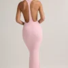 Rochie lungă Imelda din modal, cu spate în formă de U, în nuanța Baby Pink
