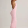 Rochie lungă Imelda din modal, cu spate în formă de U, în nuanța Baby Pink