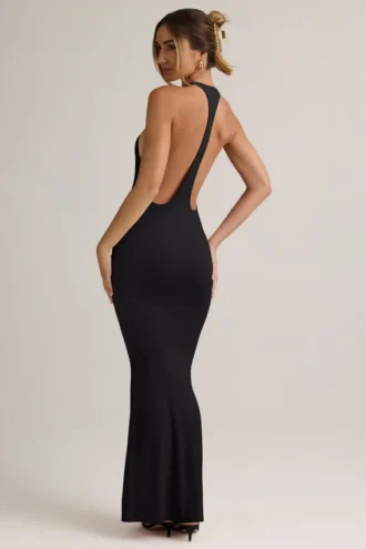 Rochie lungă Imelda din modal cu spate în formă de U, negru Rochie lungă Imelda din modal cu spate în formă de U, negru