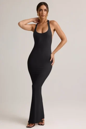 Rochie lungă Imelda din modal cu spate în formă de U, negru Rochie lungă Imelda din modal cu spate în formă de U, negru