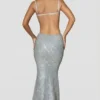 Rochie lungă Katalia cu decupaje și ornamente, argintie Rochie lungă Katalia cu decupaje și ornamente, argintie