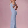 Rochie lungă Lillienne cu decolteu în formă de inimă din dantelă, în culoarea albastru pudră