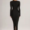 Rochie lungă mulată Lux din modal, cu gât pătrat, în negru Rochie lungă mulată Lux din modal, cu gât pătrat, în negru