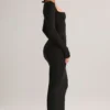 Rochie lungă mulată Lux din modal, cu gât pătrat, în negru Rochie lungă mulată Lux din modal, cu gât pătrat, în negru