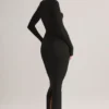 Rochie lungă mulată Lux din modal, cu gât pătrat, în negru Rochie lungă mulată Lux din modal, cu gât pătrat, în negru
