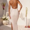 Rochie lungă până la podea cu decolteu adânc și guler tip cowl Mariposa, culoare ivoriu Rochie lungă până la podea cu decolteu adânc și guler tip cowl Mariposa, culoare ivoriu
