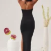 Rochie lungă până la podea cu decupaje și gât halter Oceane, negru